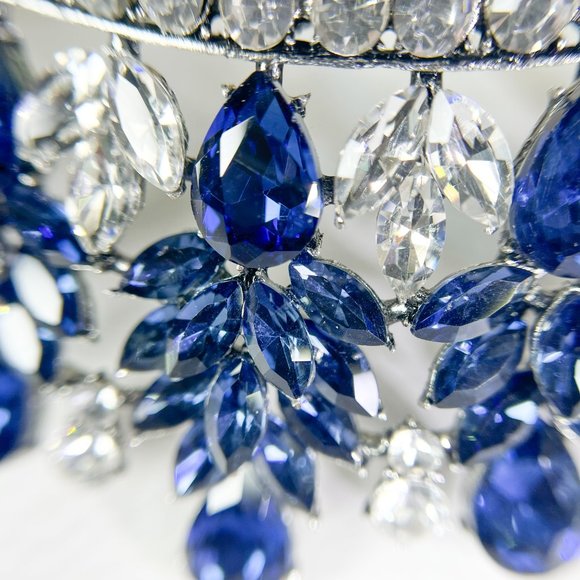 Blue Gemstone Hair Acessories, Silver Wedding Crown Headpiece, Anniversary Gift - Picture 5 of 6